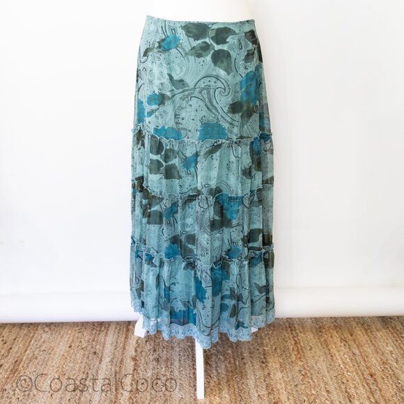 Vintage Tess Floral Paisley 14 Skirt 100% Silk Sheer Lace Fairy Witchy Festival - Picture 1 of 8